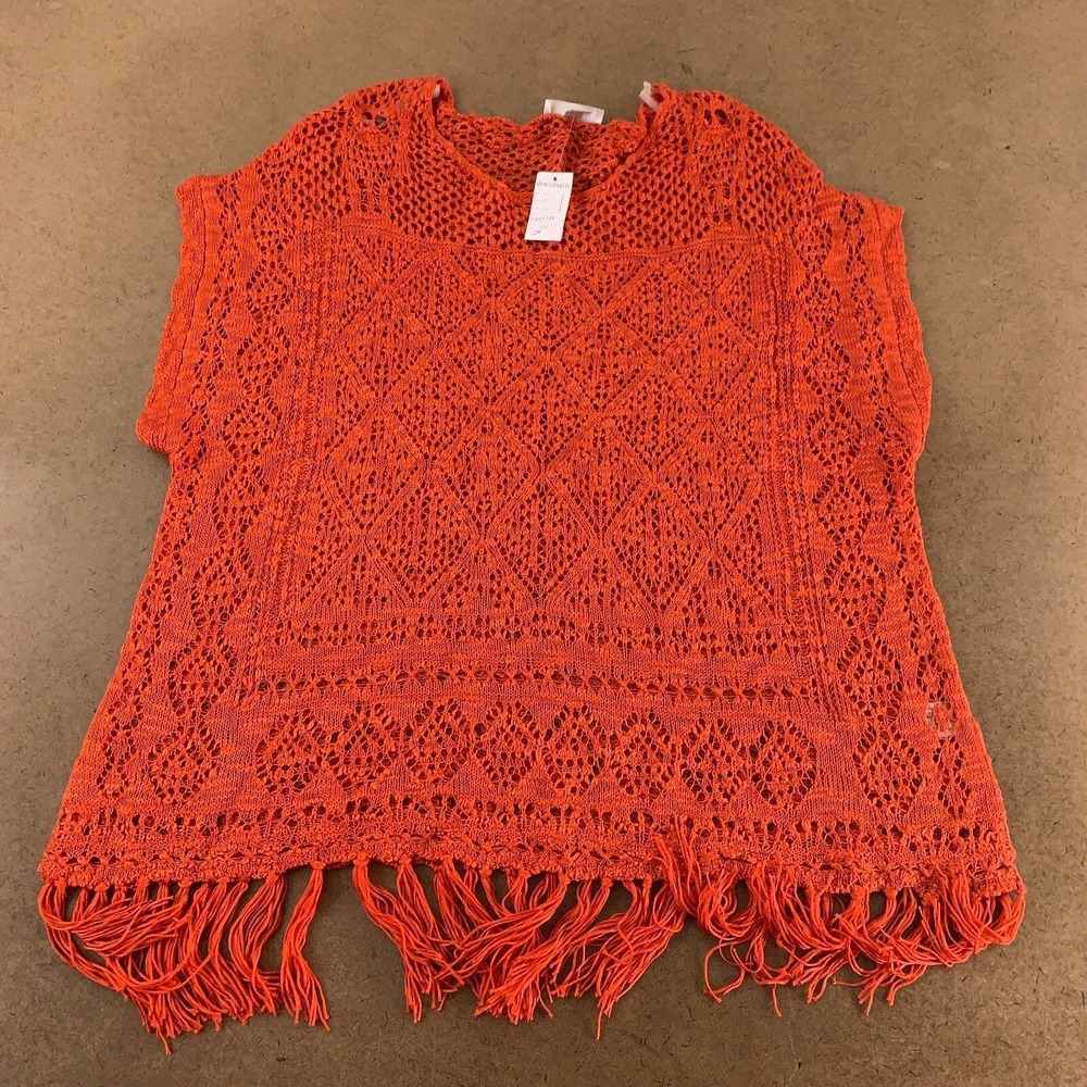 Dressbarn Womens Size 2X Orange Crochet Fringe Boho Pullover Sweater NWT